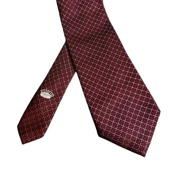 COUNTESS MARA 100% Silk Handmade Red Maroon Tie Blue & White Circular Geometric - Picture 6 of 8